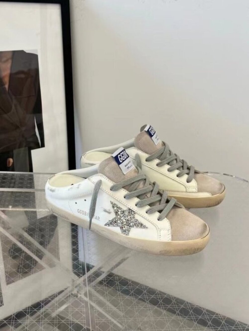 Golden Goose Super-Star sabot Women's Sneakers with Silver Glitter Star